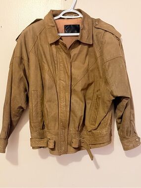 Vintage Classic Womens Brown Leather Jacket - Belted Hem